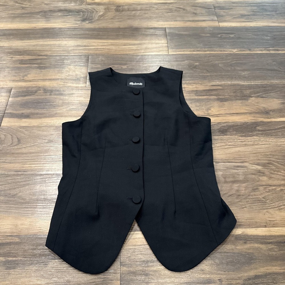 Madewell Womens Vest Single Breast Scoopneck Size 2 Black Wool Blend Office